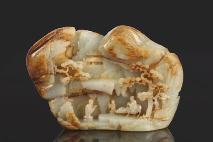 A Chinese White Jade 'Laozi and Landscape' Boulder