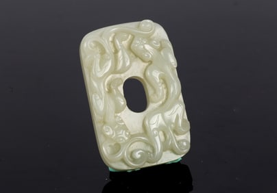 A Chinese White Jade 'Twin Chilong' Pendant