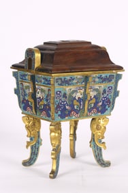 A Chinese Cloisonne Enamel 'Taotie' Ding Censer