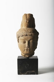 A Very Rare Chinese Sandstone Carved Bodhisattva Head