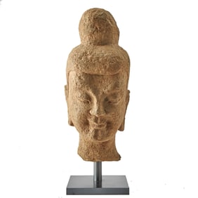 A Large Chinese Sandstone Head of a Bodhisattva