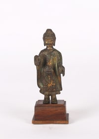 A Korean Gilt Bronze Figure of Standing Buddha