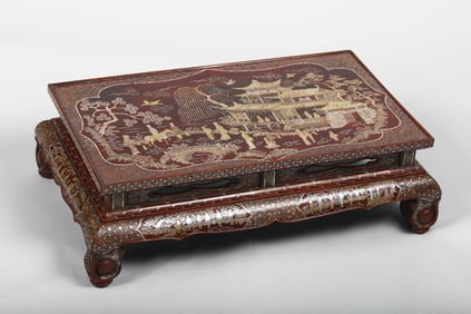 A Chinese Black Lacquer Wood Mother of Pearl Inlaid Table
