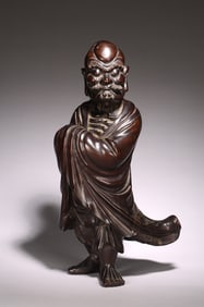 A Chinese Zitan Carved Figure of Bodhidharma
