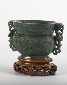A Chinese Green Jade 'Taotie' Vase