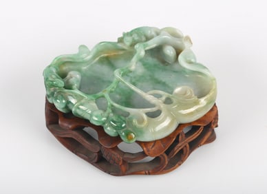 A Chinese Jadeite 'Squirrel and Grapes' Washer