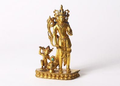 A Densatil-School Gilt Bronze Figure of Vajrapani & Attendant