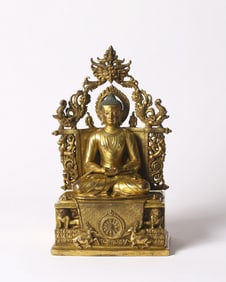 A Gilt Bronze Figure of Amitabha with Plinth and Aureole
