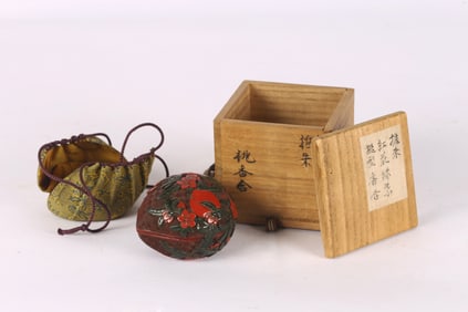 A Chinese Cinnabar Lacquer Peach Box and Cover