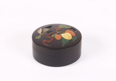 A Small Chinese Zitan Inlaid Box and Cover