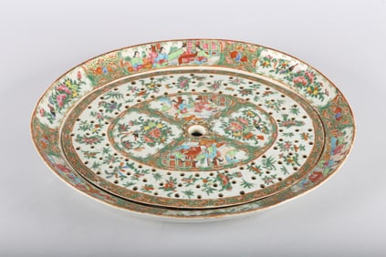 A Large Chinese Export Canton Famille Rose Platter and Strainer