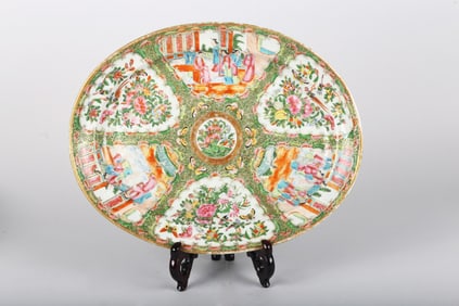 A Canton Famille Rose 'Figures and Flowers' Dish