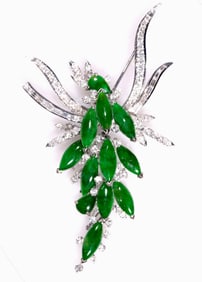A Natural Jadeite and Diamond Brooch