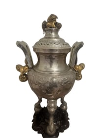 A Large Chinese Silver 'Longevity Bestowed' Incense Burner