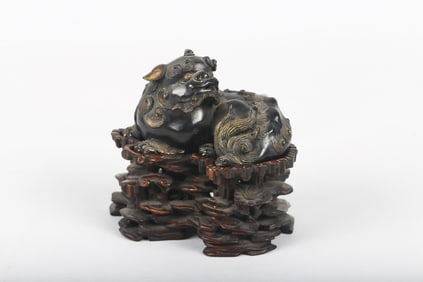 A Chinese Parcel Gilt Bronze Buddhist Lion Paperweight