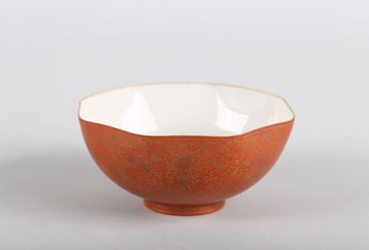 A Coral Red Glaze Ground Gilt Painted Bowl