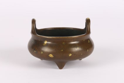 A Chinese Gold Splashed Bronze Censer