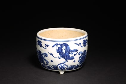A Chinese Blue and White 'Figures' Tripod Censer