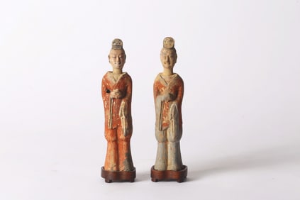 A Pair of Two Painted Pottery Figures of Official