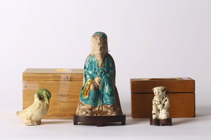 A Set of Three Glazed Figures and Animals