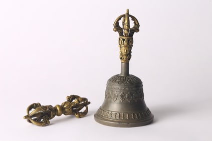 A Metal Alloy and Bronze Ghanta and Bronze Vajra