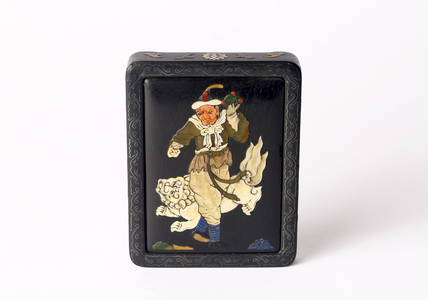 A Rare Zitan Mother of Pearl Inlaid 'Foreigner with Lion' Brush Palette