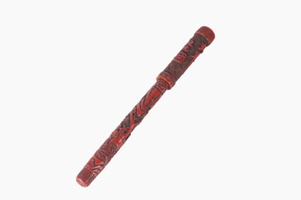 A Rare Cinnabar Lacquer 'Calligraphy and Figures' Brush