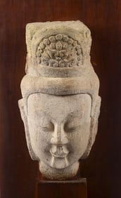 A Rare Large Sandstone Head of Crowned Bodhisattva