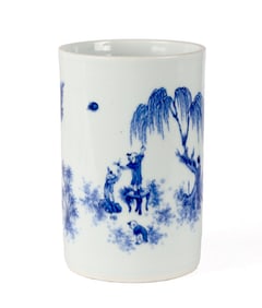 A Fine Blue and White 'Figures' Brushpot