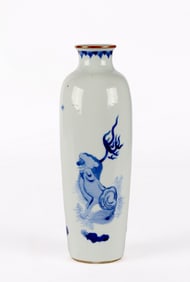 A Blue and White 'Mythical Beast and Rock' Sleeve Vase