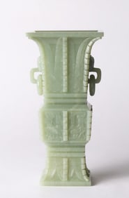 A Chinese Celadon Jade Archaistic 'Gu' Vase