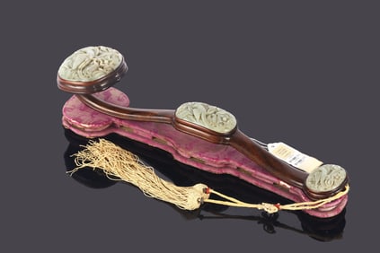 A Celadon Jade and Hardwood Ruyi Scepter