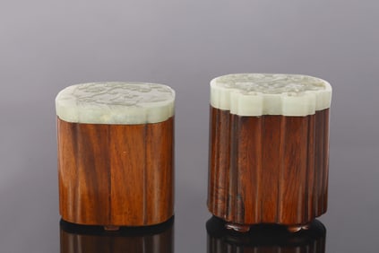 A Pair of White Jade Covered Huanghuali Boxes