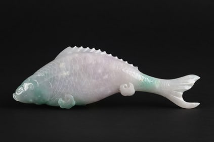 A Rare Jadeite 'Fish' Box and Cover