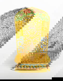 A Chinese Gilt Bronze Enameled Reticulated Pedestal: &#28165; &#37509;&#37775;&#37329;&#29754;&#29807;&#37860;&#31354;&#20843;&#21513;&#31077;&#32972;&#20809;&#24213;&#24231; The richly gilt lotus pedestal and the flame-shaped mandorla enamelled in vari