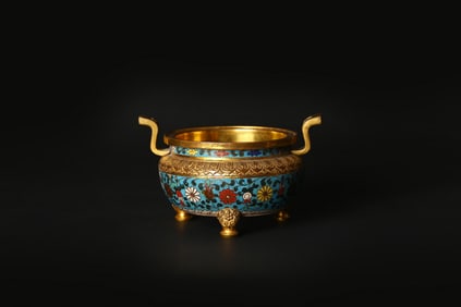 A Chinese Cloisonne Enamel 'Lotus' Tripod Censer