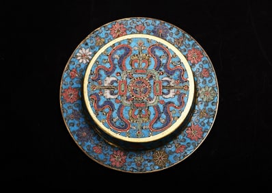 A Chinese Cloisonne Enamel 'Double Vajra' Washer