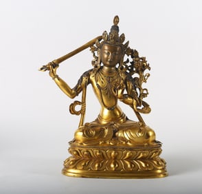 A Large Gilt Bronze Figure of Manjushri
