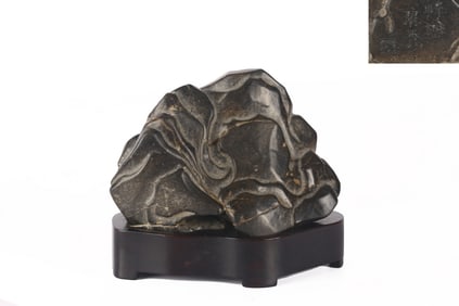 A Chinese Inscribed Scholar's Rock and Stand