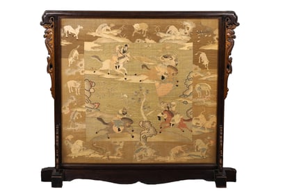 A Large Kesi Embroidered 'Warring Figures' Screen
