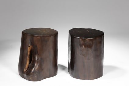 A pair of large uncarved zitan stump stools