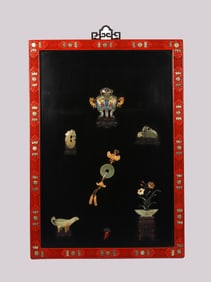 An Embellished and Cinnabar Lacquer Framed Hanging Panel