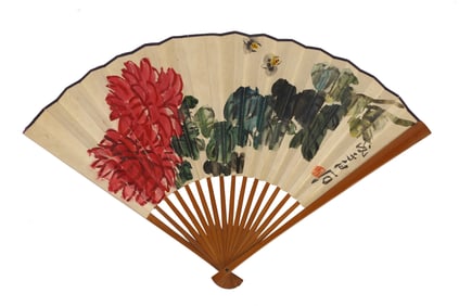 Qi Baishi (1864–1957), Lu Xingzhi (1904–1977): Flowers, folding fan