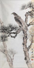 Zhou Shixin (Johnson Chow): Color and ink 'Eagle and Pines'