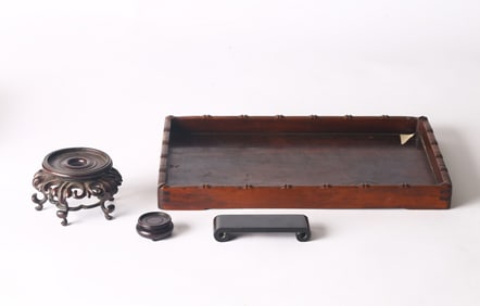 A Set of Three Chinese Hardwood Tray and Stands
