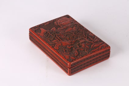 A Cinnabar Lacquer 'Landscape' Inkstone Box