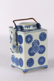 A Blue and White 'Flower Ball' Square Teapot