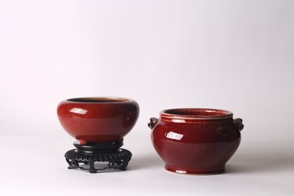 A Set of Two Sang De Boeuf Glazed Censers