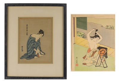 Two Japanese Woodblock Prints of Elegant Women
