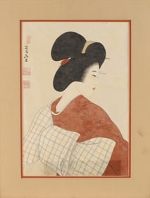 A Japanese Woodblock Portrait of a Bijin